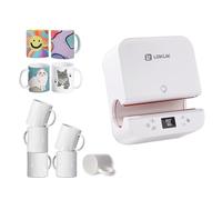 LOKLIK Impress Auto Tumbler Heat Press - Mug Heat Press Machine with 6 Pack Sublimation Mugs Set - Printmaking Kit, Vinyl Transfer Printing Machine with Auto Shut-Off - White Craft Printer