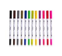 LOKLIK Pen Set - Dual Tip Brush Pens with 12 Vibrant Colours, 1-2mm Brush & 0.4mm Fine Tips - for Lettering, Drawing & Crafts - Compatible with Crafter & iCraft Machines