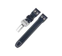 LOKLNEYK 20mm 21mm 22mm genuine leather strap fit for IWC Pilot TOP GUN IW5009(Blue-1,21MM_SILVER BUCKLE)
