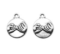 LOKLNEYK 20pcs 14x17mm Antique Silver Bronze hand in hand Pinky Swear Promise Charms (ancient silvery)