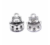 LOKLNEYK 20pcs 15x11mm Antique Silver Lucky Money Cat Charms