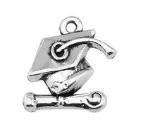 LOKLNEYK 30pcs 17x16mm Antique Silver Bachelor Cap Graduation Hat Charms