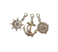 LOKLNEYK 3Pcs Ancient Silver Compass Anchor Planner Charm, Rudder Zipper, Zipper Pull, Purse Charm, Stitch Marker