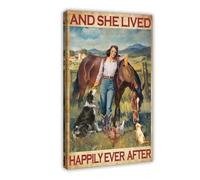 LOKLNEYK And She Lived Happily Ever Vintage Poster Canvas Poster Wall Art Decor Print Picture Paintings for Living Room Bedroom Decoration 20x30inch(50x75cm)