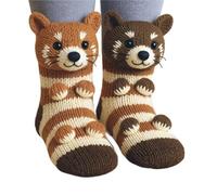 LOKLNEYK Animal Slipper Socks, Double Knit Warm Socks, 3D Pattern Home Socks, Mid-Knee Floor Socks Multiple Designs(Cat【pair】)