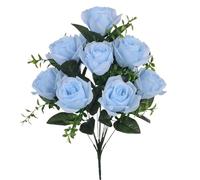 LOKLNEYK Artificial Rose Bouquet Home Living Room Wedding Decoration Fake Flowers Bridal Bridesmaid Silk Multi Colors(Light Blue)
