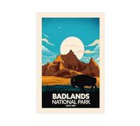 LOKLNEYK Badlands National Park Vintage Travel Poster Canvas Poster Bedroom Decor Landscape Office Room Decor Gift 12x18inch(30x45cm)