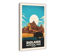 LOKLNEYK Badlands National Park Vintage Travel Poster Canvas Poster Wall Art Decor Print Picture Paintings for Living Room Bedroom Decoration 20x30inch(50x75cm)