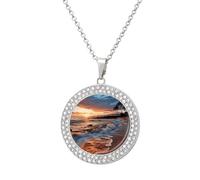 LOKLNEYK Beach Maui Hawaii Sunset Necklace Round Coin Pendant Necklaces Charm Round Pendant Initial Necklaces Fashion Jewelry, One Size, Metal, No Gemstone