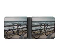 LOKLNEYK Bicycle Leaning on Fence Wallet Bifold Passcase Slim Wallet Leather Compact Credit Card Holder Front Pocket Cash Purse