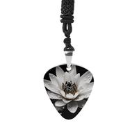 LOKLNEYK Black And White Water Lily Necklaces Guitar Pick Holder Pendant Necklace Stainless Steel R&B Music Jewelry for Music Lover