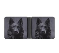 LOKLNEYK Black German Shepherd Wallet Bifold Passcase Slim Wallet Leather Compact Credit Card Holder Front Pocket Cash Purse