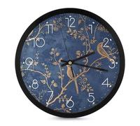 LOKLNEYK Blue And Gold Style Wall Clock 10 Inch Silent Non-Ticking Modern Clocks Battery Operated for Office, Home, Bathroom, Kitchen, Bedroom