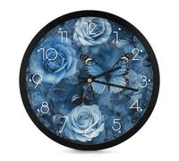 LOKLNEYK Blue Rose Wall Clock 10 Inch Silent Non-Ticking Modern Clocks Battery Operated for Office, Home, Bathroom, Kitchen, Bedroom