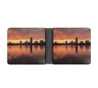 LOKLNEYK Boston Charles River City Skyline Sunset Wallet Bifold Passcase Slim Wallet Leather Compact Credit Card Holder Front Pocket Cash Purse