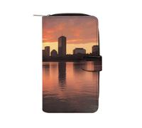 LOKLNEYK Boston Charles River City Skyline Sunset Wallet for Women Leather Travel Long Clutch Purse Zipper Coin Pocket Large Capacity Credit Card Holder