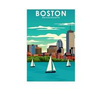 LOKLNEYK Boston Massachusetts Vintage Travel Canvas Poster Wall Art Decor Print Picture Paintings for Living Room Bedroom Decoration 24x36inch(60x90cm)