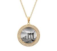 LOKLNEYK Brooklyn Bridge Necklace Round Coin Pendant Necklaces Charm Round Pendant Initial Necklaces Fashion Jewelry, One Size, Metal, No Gemstone