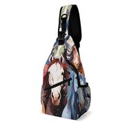 LOKLNEYK Casual Chest Bag Colourful Cartoon Horses Crossbody Sling Backpack Daypack for Outdoors Hiking Traveling