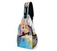 LOKLNEYK Casual Chest Bag Fairytale Castle Crossbody Sling Backpack Daypack for Outdoors Hiking Traveling