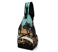 LOKLNEYK Casual Chest Bag Four Black Cats Lying on The Piano Keyboard Crossbody Sling Backpack Daypack for Outdoors Hiking Traveling