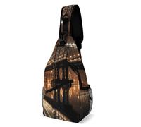 LOKLNEYK Casual Chest Bag New York Manhattan Bridge Night Crossbody Sling Backpack Daypack for Outdoors Hiking Traveling