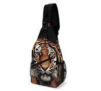 LOKLNEYK Casual Chest Bag Tiger Head Artwork Crossbody Sling Backpack Daypack for Outdoors Hiking Traveling