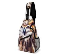 LOKLNEYK Casual Chest Bag Watercolor Cool Owl Head Crossbody Sling Backpack Daypack for Outdoors Hiking Traveling