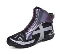 LOKLNEYK Casual Motorcycle Boots Men, Waterproof Leather Mens Motorcycle Boots, Anti-Slip Sole Shoes, Protective Gear Biker(Grey,9 UK)