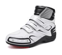 LOKLNEYK Classic Motorcycle Boots Men, Durable Waterproof Leather Mens Motorcycle Boots, Anti-Slip Trekking Protective Gear Shoes(White,9 UK)