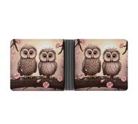 LOKLNEYK Cute Owls Wallet Bifold Passcase Slim Wallet Leather Compact Credit Card Holder Front Pocket Cash Purse