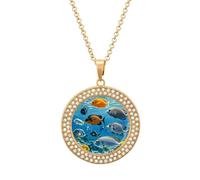 LOKLNEYK Fish in The Sea Necklace Round Coin Pendant Necklaces Charm Round Pendant Initial Necklaces Fashion Jewelry, One Size, Metal, No Gemstone