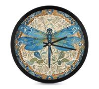 LOKLNEYK Hand Painted Blue Dragonfly Wall Clock 10 Inch Silent Non-Ticking Modern Clocks Battery Operated for Office, Home, Bathroom, Kitchen, Bedroom