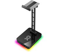 LOKLNEYK Headphones Hanger Headset Stand Aluminum Alloy Multi-Function Headphone Holder USB Interface Controllable RGB Color Light(Black)