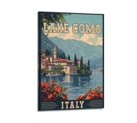 LOKLNEYK Lake Como Italy Vintage Travel Art Poster Trendy Wall Art Canvas Posters Modern Prints for Living Room Bedroom Deco 16x24inch(40x60cm) Frame-style