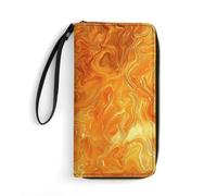 LOKLNEYK Leather Clutch Wallet with Zip, Hand Strap Orange and Yellow Lava Envelope Clutch Wallet, Large Capacity