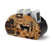 LOKLNEYK Leather Remote Caddy Desktop Organizer Animals And Pumpkins PU Leather Remote Caddy Desktop Organizer with 5 Spacious Compartments for TV Remot/Media Controllers/Office Supplies