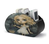 LOKLNEYK Leather Remote Caddy Desktop Organizer Blonde Girl with Big Eyes PU Leather Remote Caddy Desktop Organizer with 5 Spacious Compartments for TV Remot/Media Controllers/Office Supplies