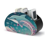LOKLNEYK Leather Remote Caddy Desktop Organizer Cute Dolphin Snowflake PU Leather Remote Caddy Desktop Organizer with 5 Spacious Compartments for TV Remot/Media Controllers/Office Supplies