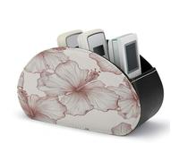 LOKLNEYK Leather Remote Caddy Desktop Organizer Hibiscus Flower Pattern PU Leather Remote Caddy Desktop Organizer with 5 Spacious Compartments for TV Remot/Media Controllers/Office Supplies