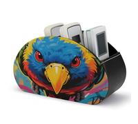 LOKLNEYK Leather Remote Caddy Desktop Organizer Red Eyed Parrot PU Leather Remote Caddy Desktop Organizer with 5 Spacious Compartments for TV Remot/Media Controllers/Office Supplies