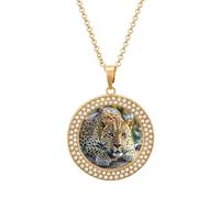 LOKLNEYK Leopard on The Stone Necklace Round Coin Pendant Necklaces Charm Round Pendant Initial Necklaces Fashion Jewelry, One Size, Metal, No Gemstone