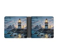 LOKLNEYK Lighthouse by The Sea Wallet Bifold Passcase Slim Wallet Leather Compact Credit Card Holder Front Pocket Cash Purse