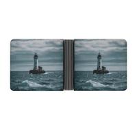 LOKLNEYK Lighthouse Ocean Wallet Bifold Passcase Slim Wallet Leather Compact Credit Card Holder Front Pocket Cash Purse