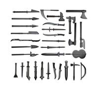 LOKLNEYK Military Weapons Set, 30PCS Medieval Weapons Accessory Pack, Compatible Minifig Armour & Combat Gear for Custom Building Block Figures (Black)