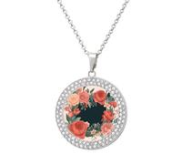 LOKLNEYK Mother's Day Bouquet Necklace Round Coin Pendant Necklaces Charm Round Pendant Initial Necklaces Fashion Jewelry, One Size, Metal, No Gemstone