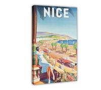 LOKLNEYK Nice 1930s French Riviera Beach Vintage Travel Poster Canvas Poster Bedroom Decor Landscape Office Room Decor Gift 24x36inch(60x90cm)