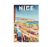 LOKLNEYK Nice 1930s French Riviera Beach Vintage Travel Poster Canvas Poster Bedroom Decor Landscape Office Room Decor Gift 16x24inch(40x60cm)