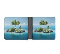 LOKLNEYK Ocean Island Wallet Bifold Passcase Slim Wallet Leather Compact Credit Card Holder Front Pocket Cash Purse