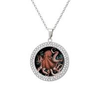 LOKLNEYK Octopus Intertwined Necklace Round Coin Pendant Necklaces Charm Round Pendant Initial Necklaces Fashion Jewelry, One Size, Metal, No Gemstone